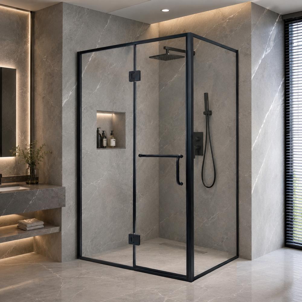 زجاج شاور بإطار أسود أنيق